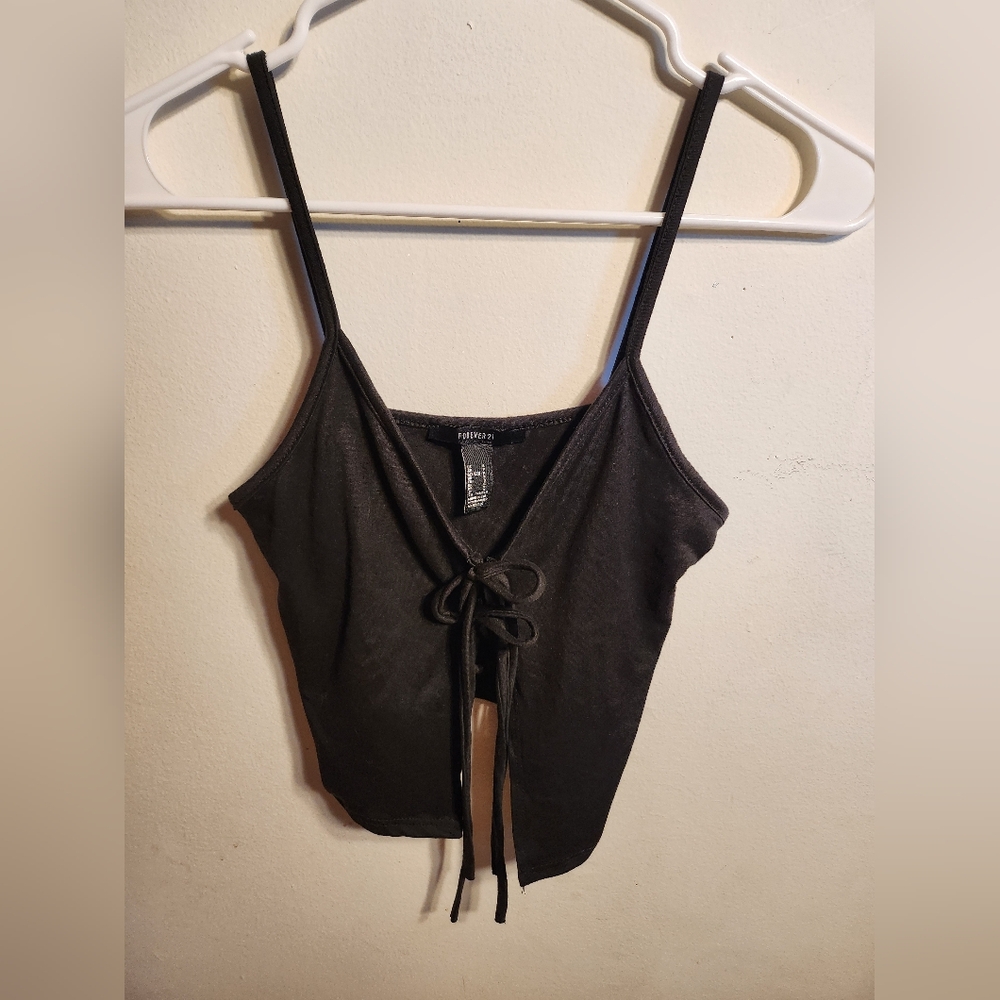 Black tank top tie front